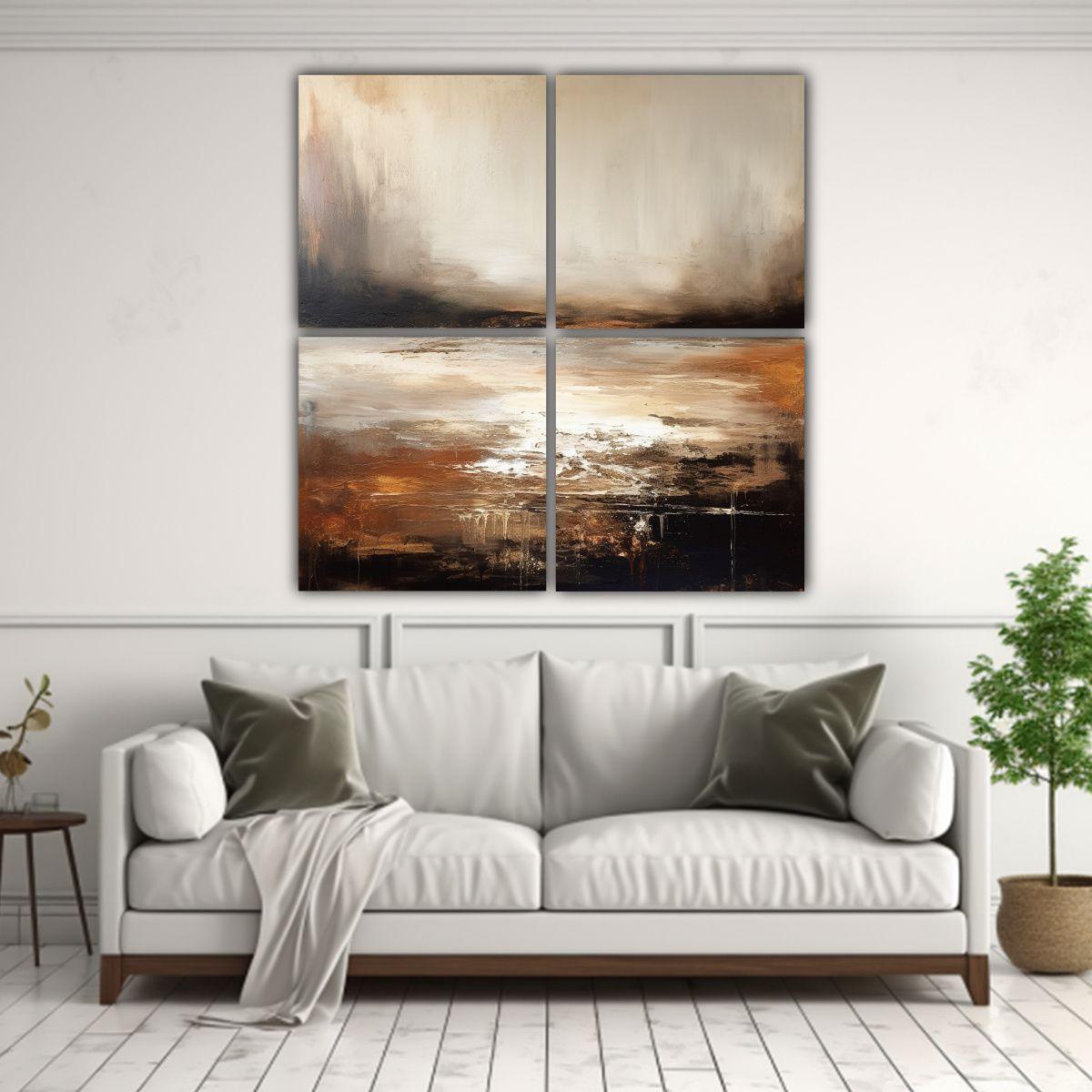 Cuadro Abstracto Paisaje Blanco Y Beige Para Sala 100x100 Cm-2