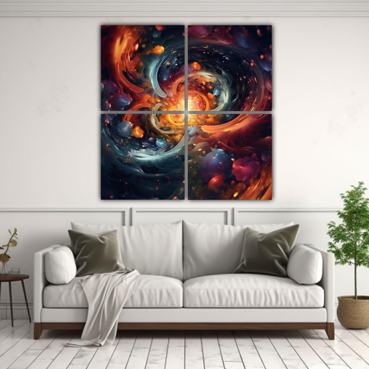Cuadro Patron Intenso Con 4 Telas En Bastidor De 160x160 Cm-2