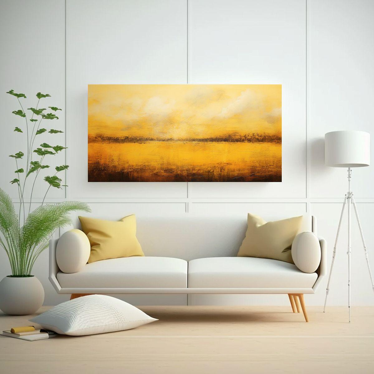 Cuadro Abstracto Paisaje Amarillo, Decoración 160x80cm-2