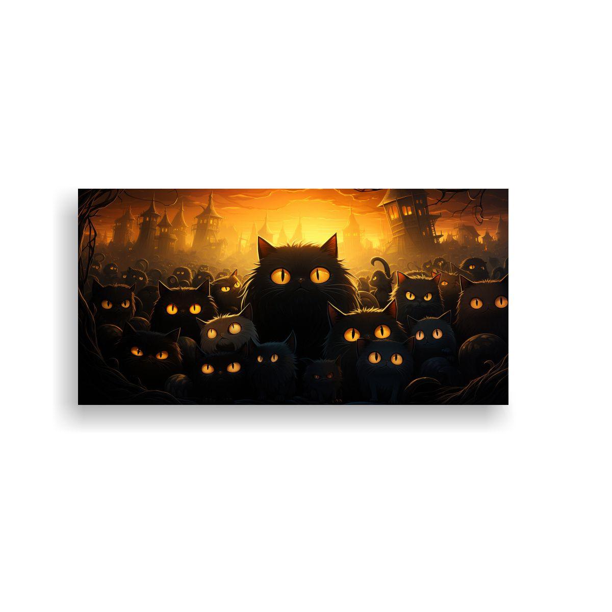 Cuadro De Monstruos Gatitos Malvados En Lienzo 80x40cm-0