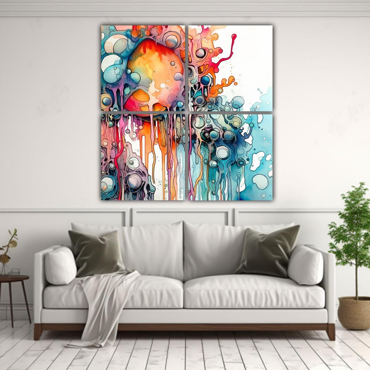 Cuatro Lienzos De Tela Dibujo Para Comedor 180x180 Cm-2