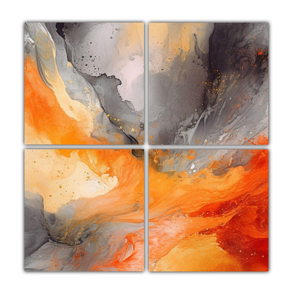 Pinturas Modernas Encantadoras En Fondo Naranja 160x160 Cm-0