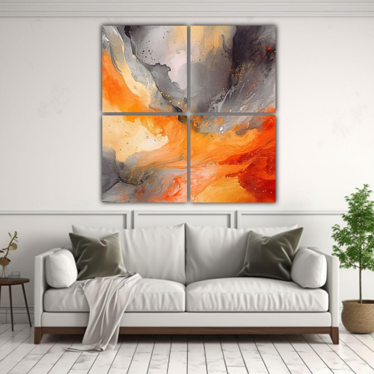 Pinturas Modernas Encantadoras En Fondo Naranja 160x160 Cm-2