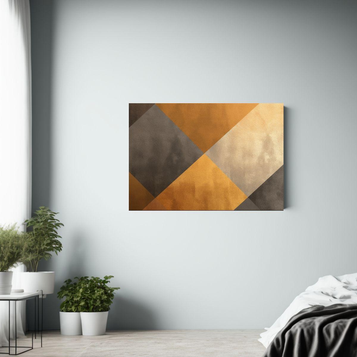 Cuadro Geométrico En Fondo Dorado Y Beige: Originalidad En  65x50cm-2