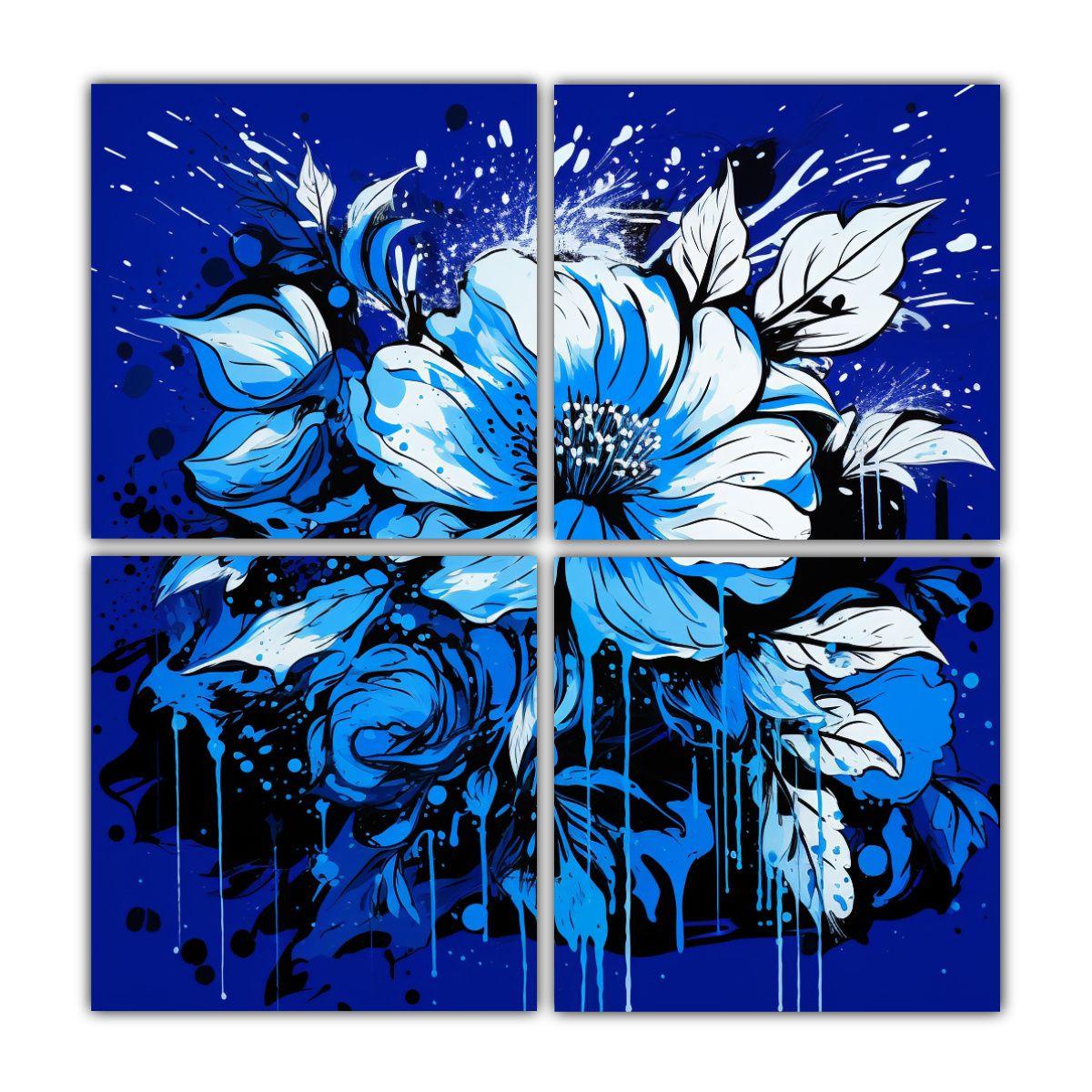 Cuatro Artes De Pared Acuarela Blue Colors 120x120 Cm-0
