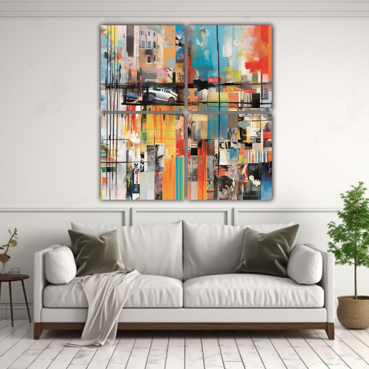 Pinturas En Bastidor De 4 Telas Inspiración 140x140 Cm-2