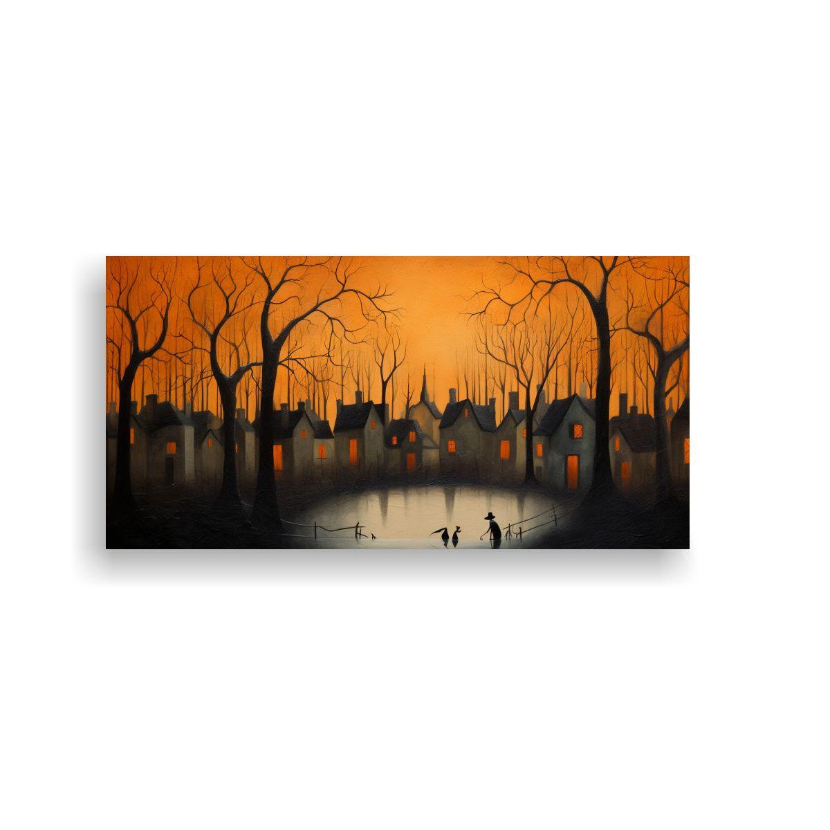 Cuadro Paisajístico: Casas En Lago Con Encanto 40x20cm-0