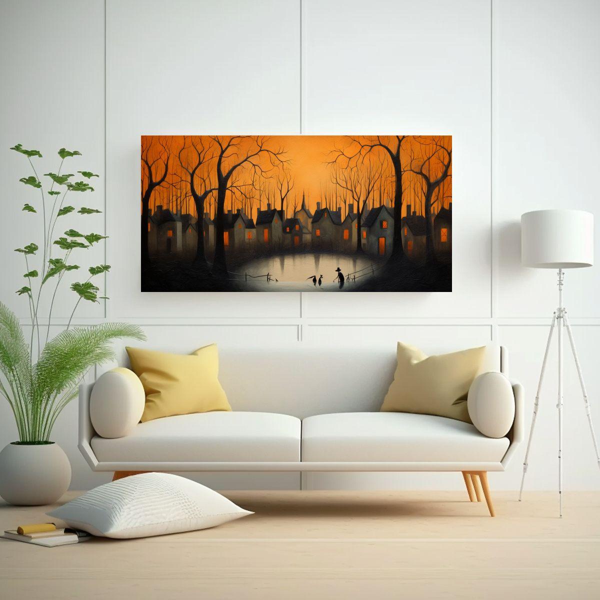 Cuadro Paisajístico: Casas En Lago Con Encanto 40x20cm-2