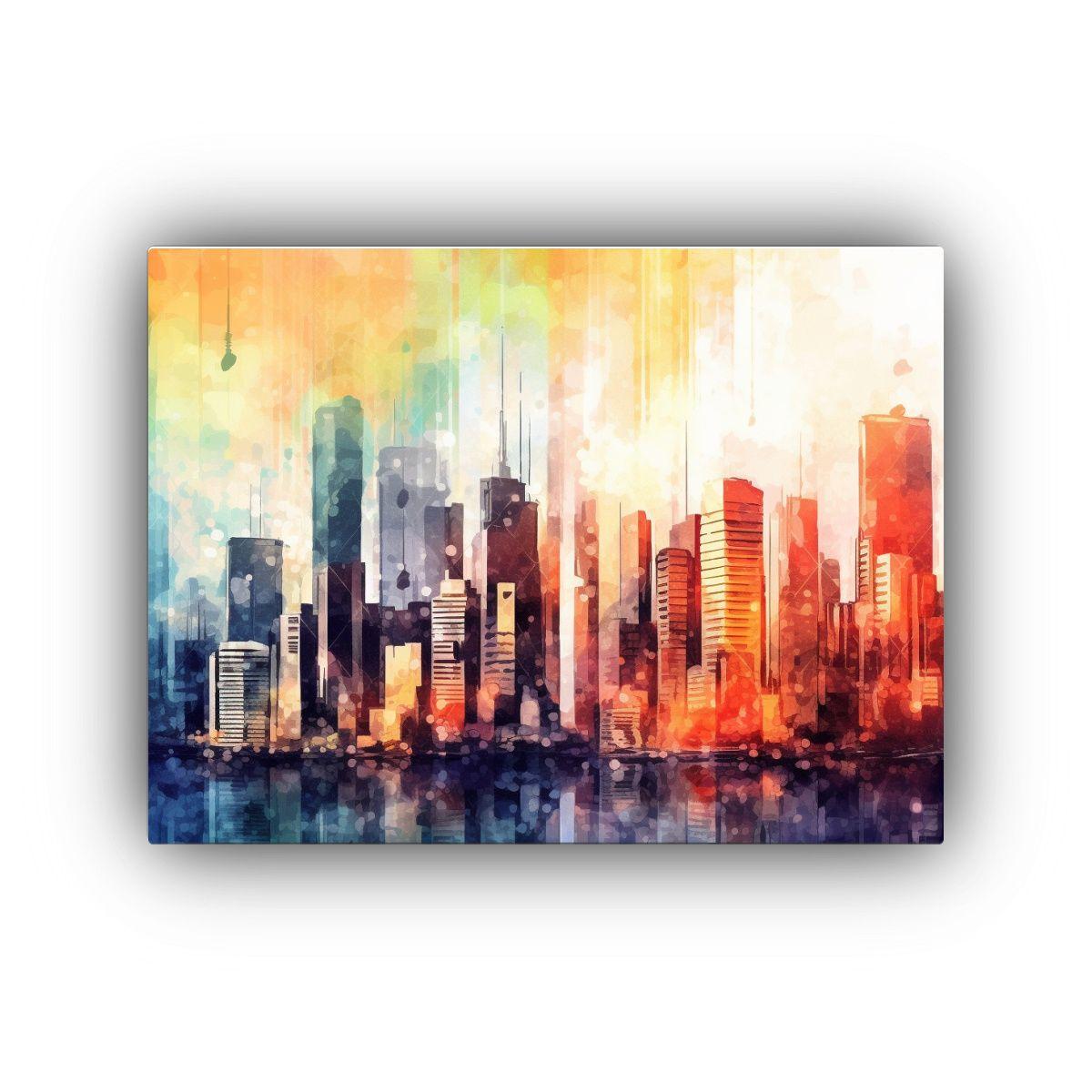 Pintura Original De Rascacielos Estilo Abstracto Para Decora 30x20cm-0