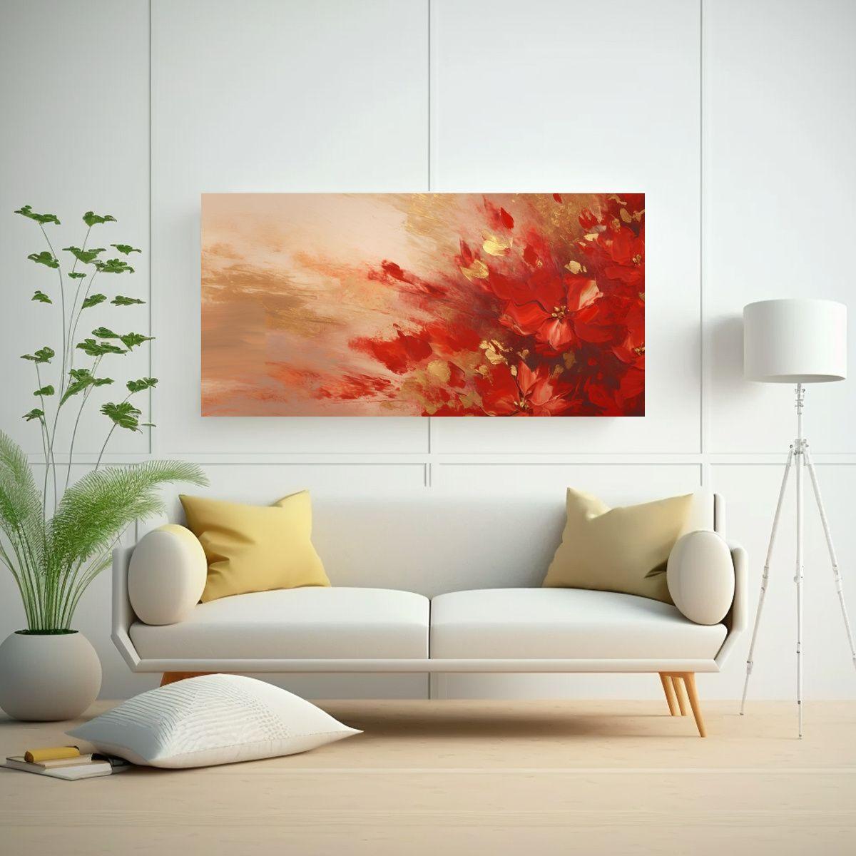 Pinturas Decorativas Abstractas Rojas Y Doradas 100x50cm-2