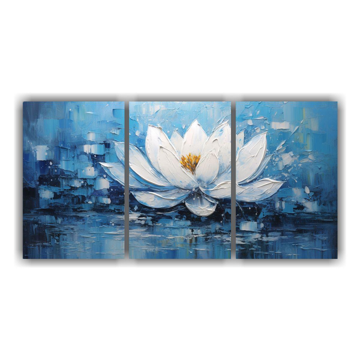 Pintura En Lienzo Estilo Loto Azul Composición 150x75 Cm-0