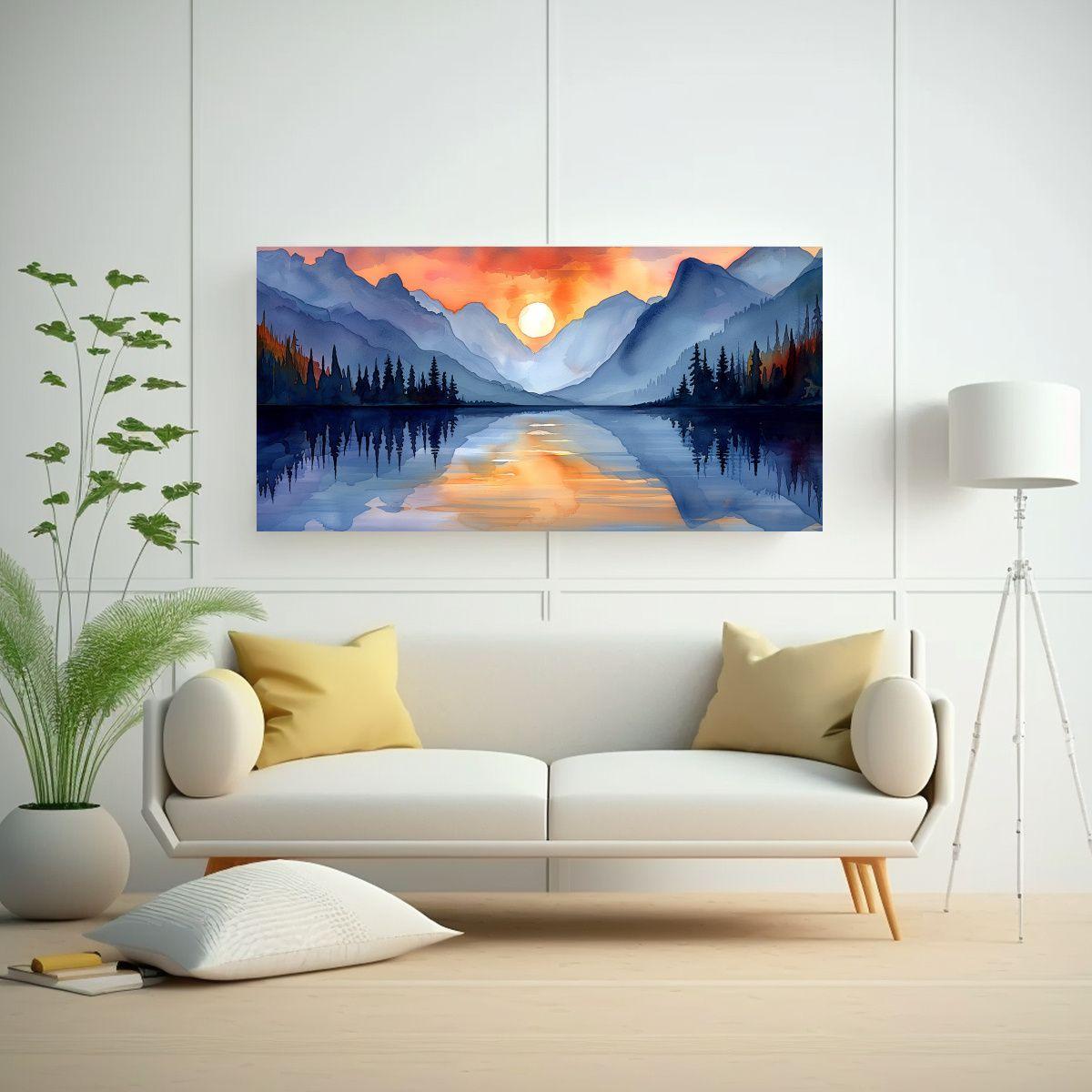 Pintura En Bastidor Moderna Salón 55116 Lago 80x40cm-2