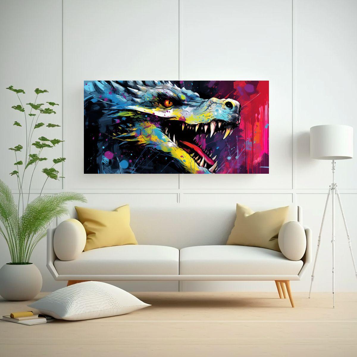 Cuadro Patron Dragon En Colores Vibrantes Y Negro 60x30cm-2