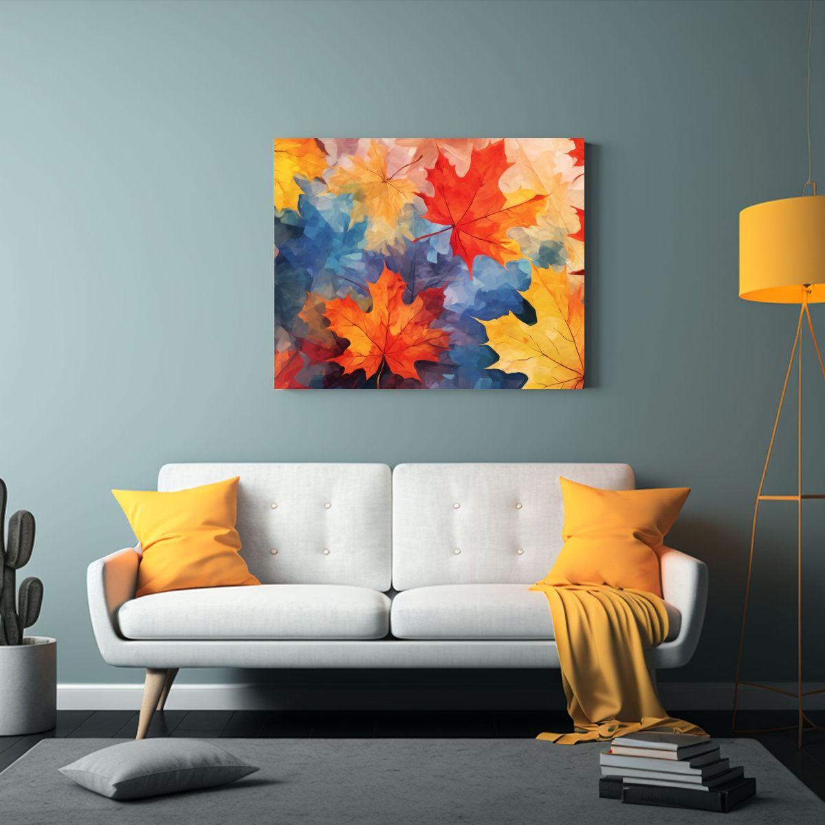 Cuadro De Otoño Con Hojas De Arce En Textura De Pincel Colo 65x50cm-2