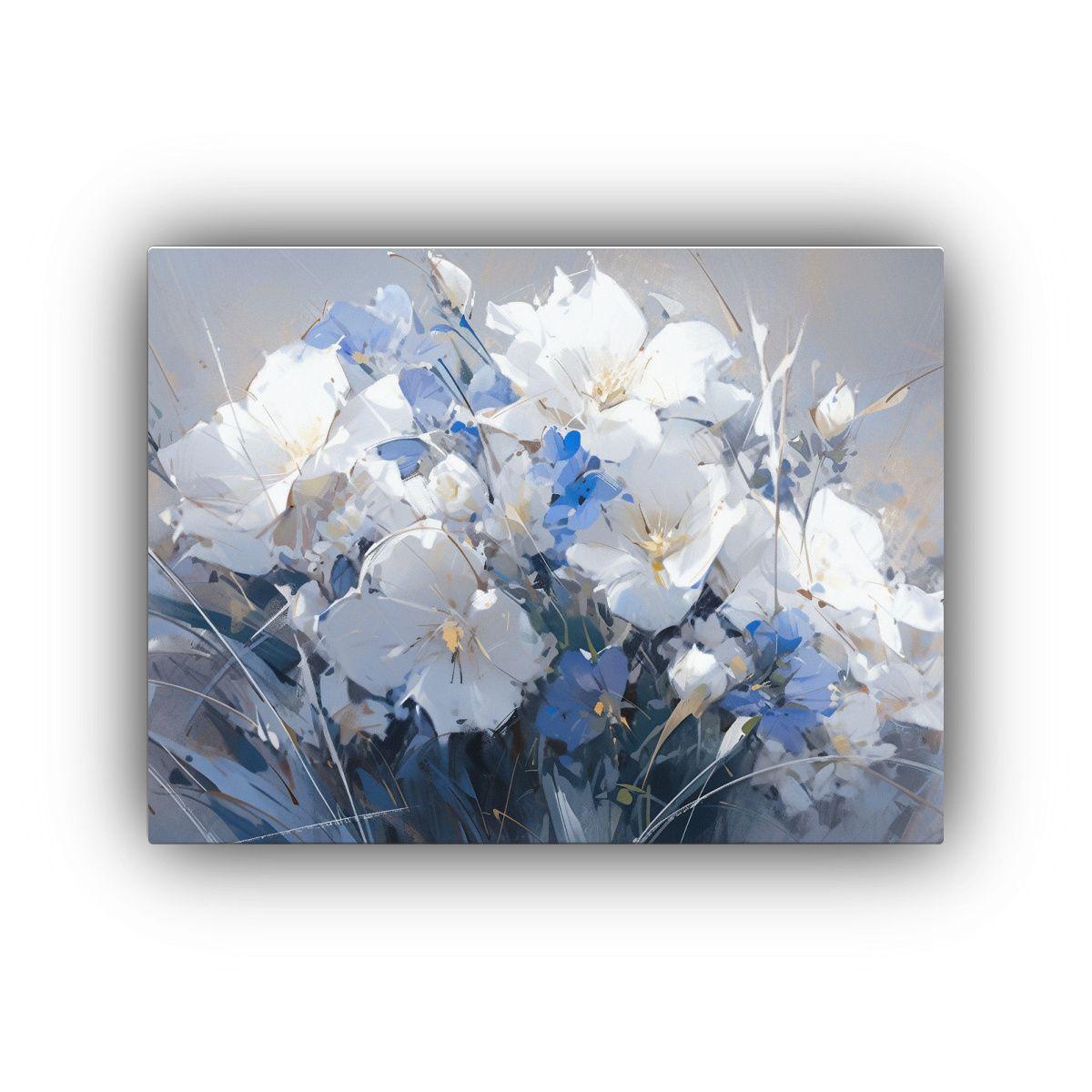 Pintura Flores Plateadas En Lienzo Estilo 75x50cm-0