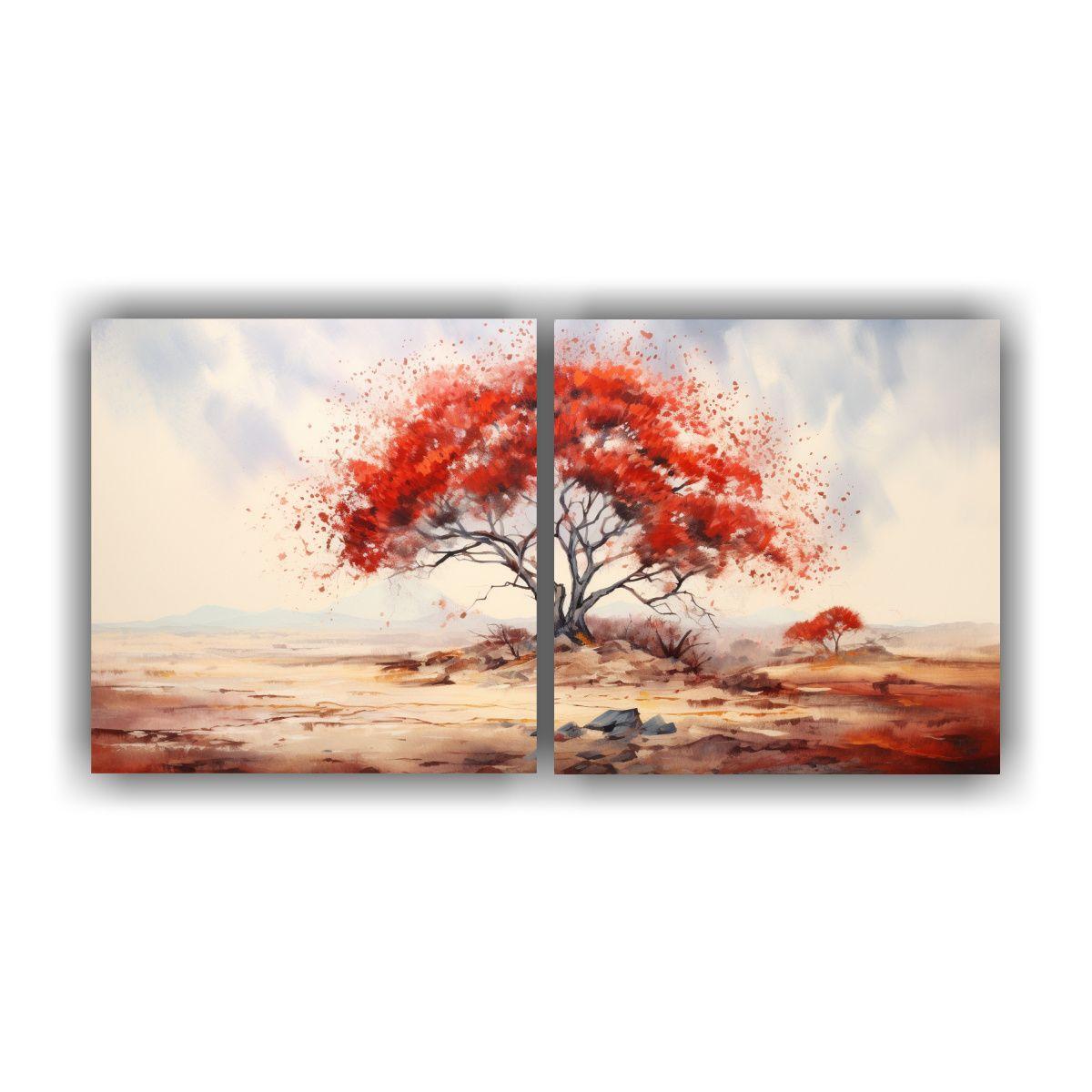 Pintura Acuarela árbol Acacia Minimalista Rojo Y 40x20 Cm-0