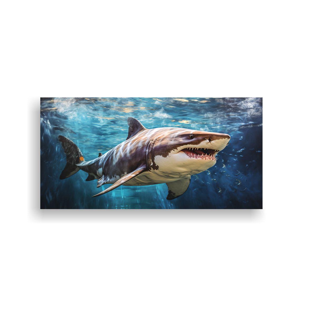 Pintura Al Estilo óleo Colorida De Tiburón Tigre 160x80cm-0