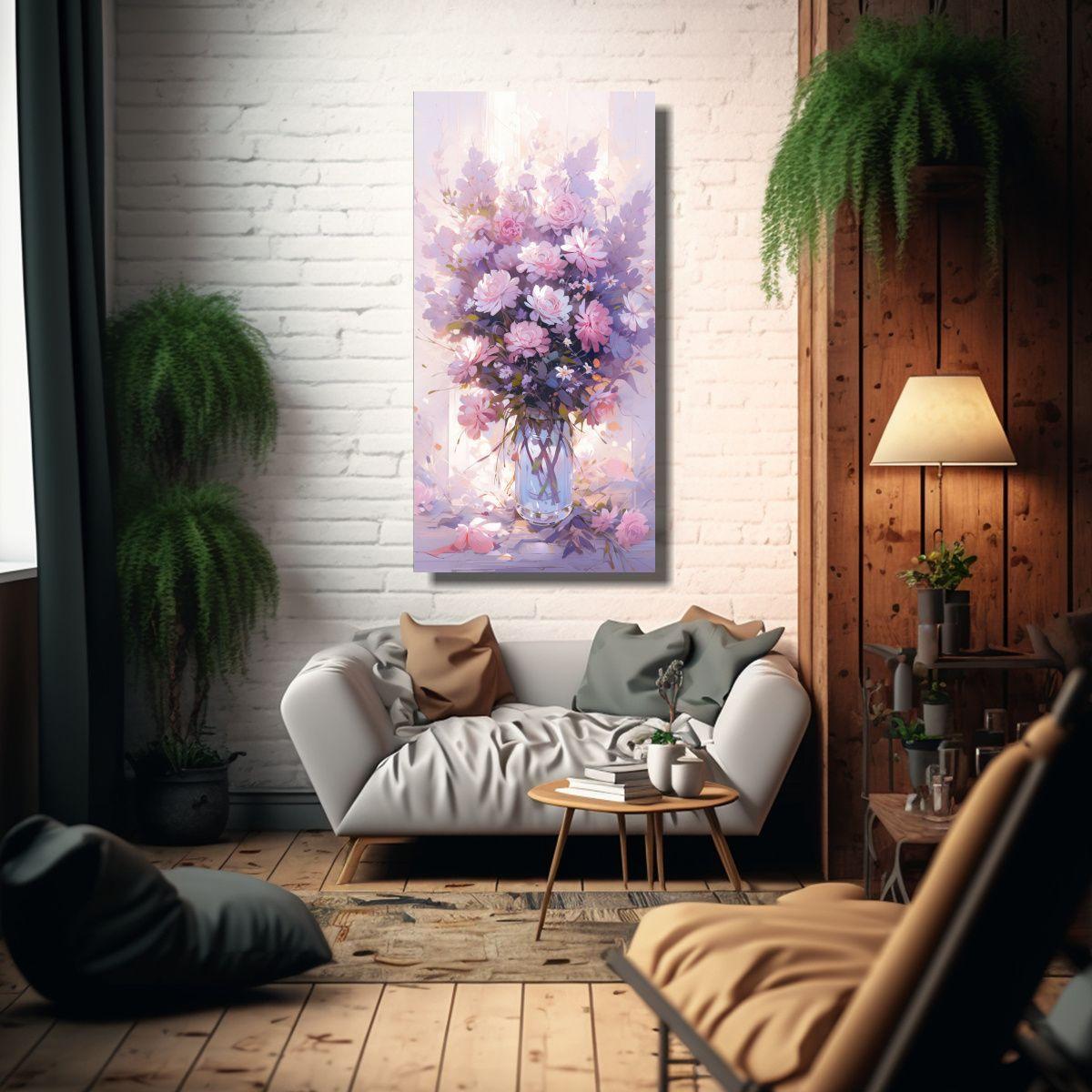 Pintura En Bastidor Estilo Galería Floral 70x140cm-2