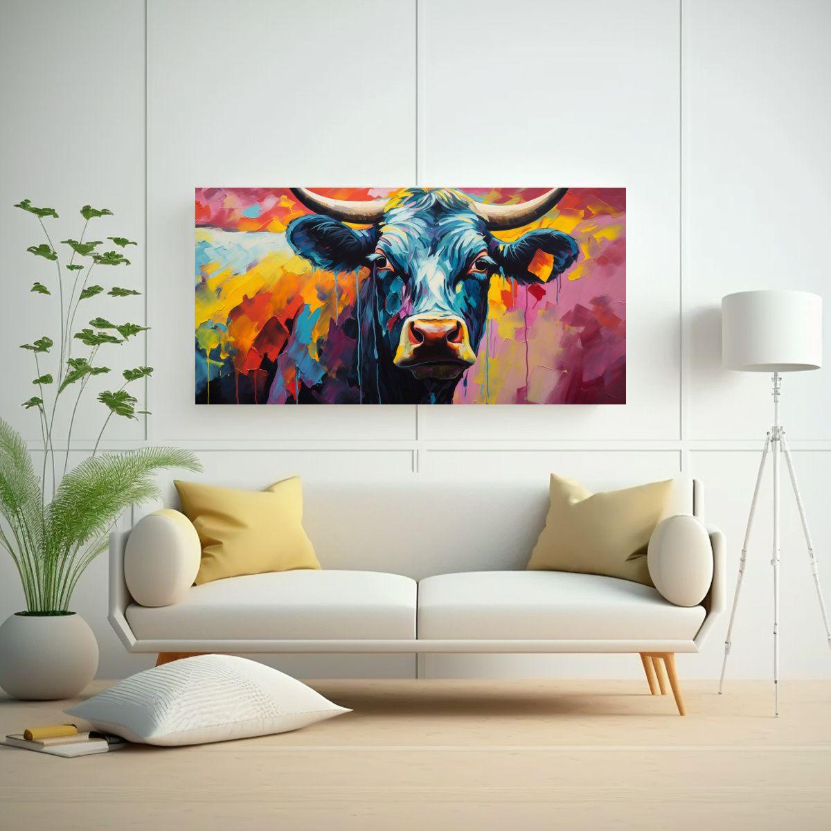 Cuadro Tela Canvas Simétrico Vaca Angus Estilo 100x50cm-2