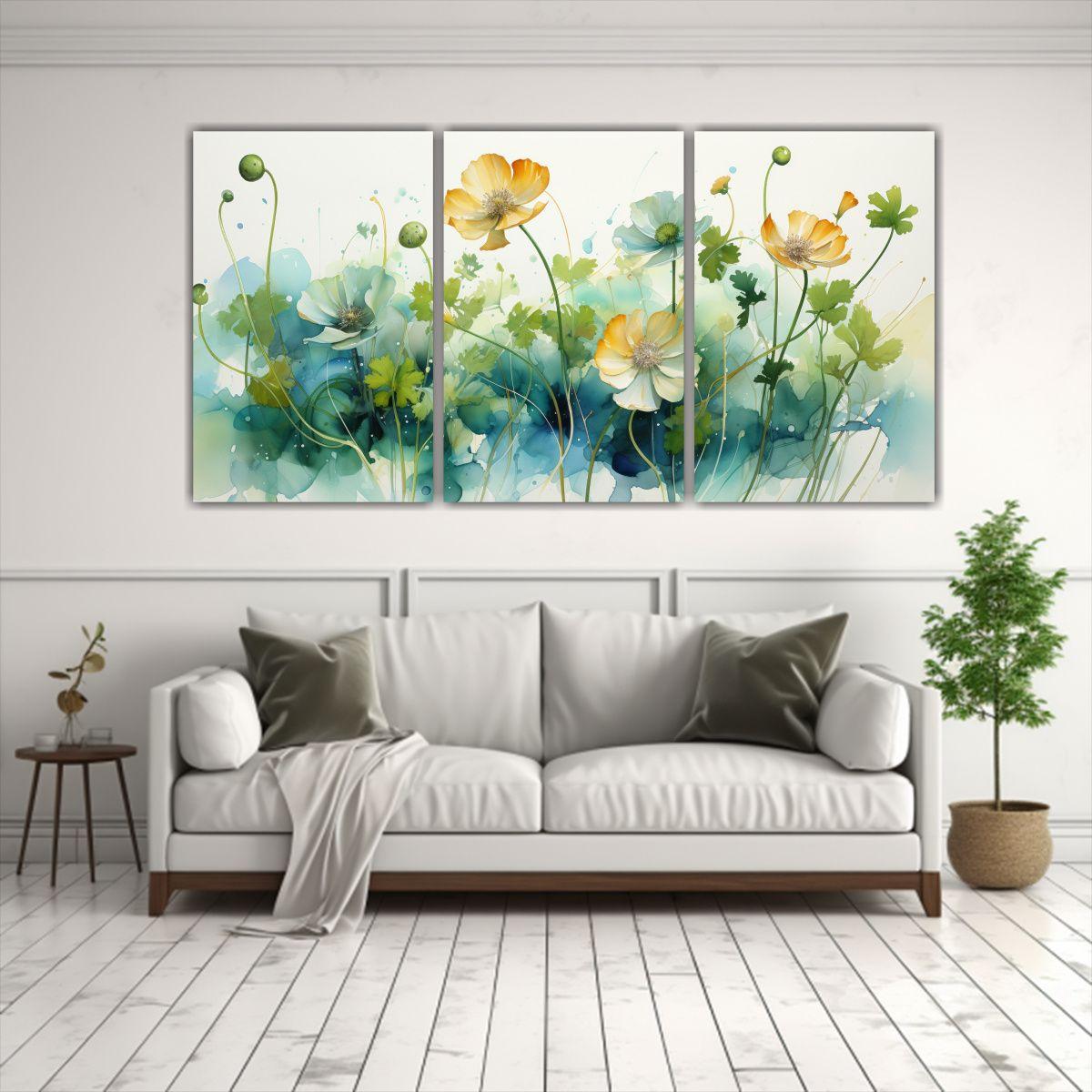 Cuadro Abstracto De Flores De Amapolas En Tonos 90x45 Cm-2