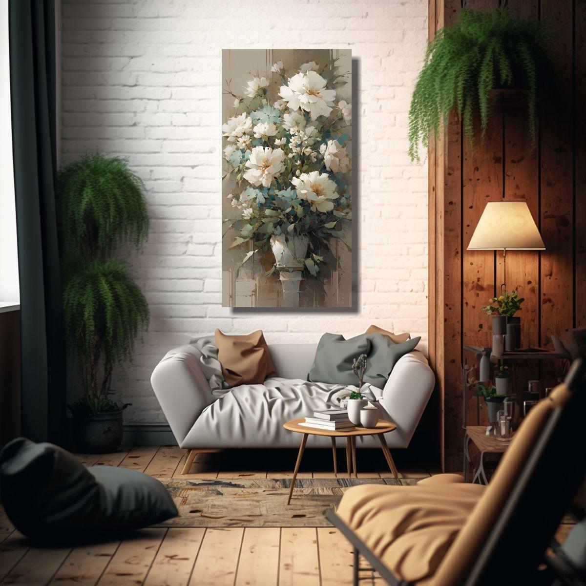 Pintura En Lienzo Con Flores En Colores Suaves Y P 60x120cm-2