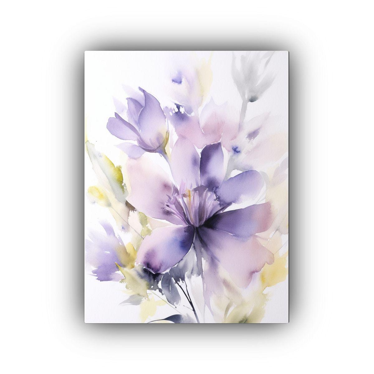 Pintura Acuarela Textura Lienzo Flores Morado 50x65cm-0