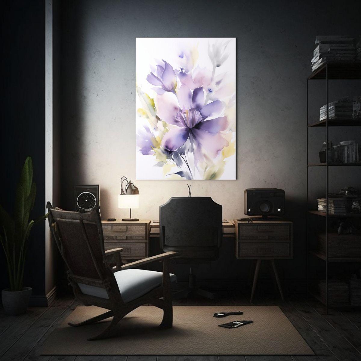 Pintura Acuarela Textura Lienzo Flores Morado 50x65cm-2