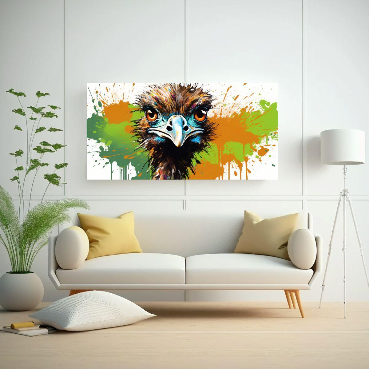 Cuadro Tela Alegría Avestruz En Marrón Y Verde 40x20cm-2