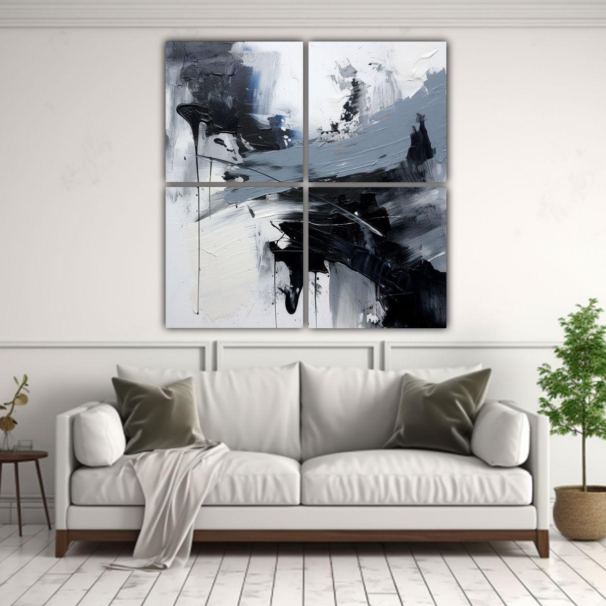 Pintura Abstracta A Todo Color De 4 Artes 80x80 Cm-2
