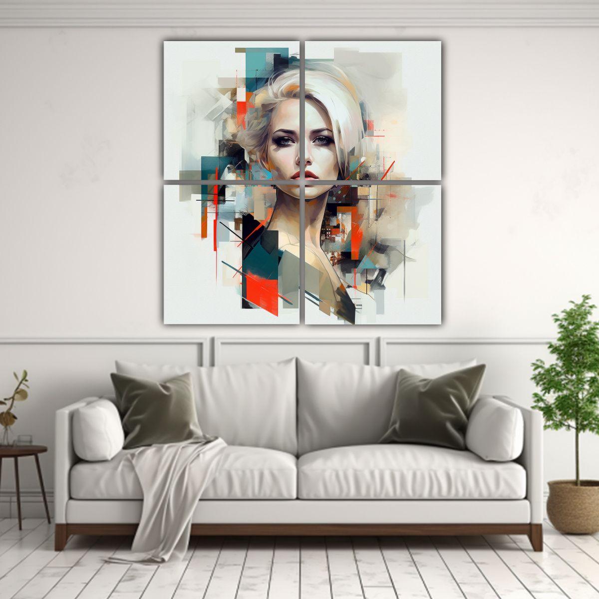 Cuadro De Tela Con Finas Líneas Cálidas, 60x60 Cm-2