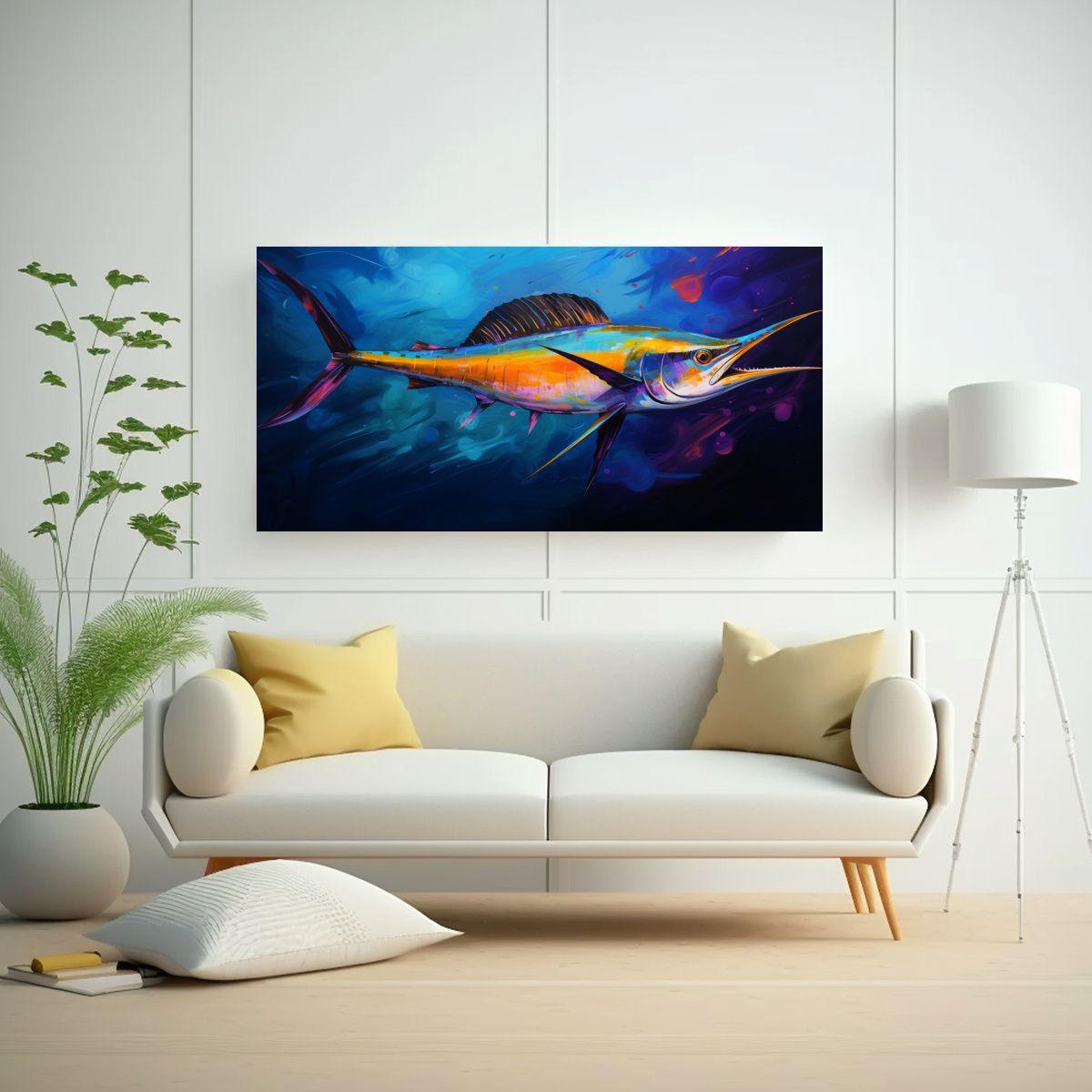 Pintura Al Estilo óleo De Marlin Estilo Colorido 40x20cm-2