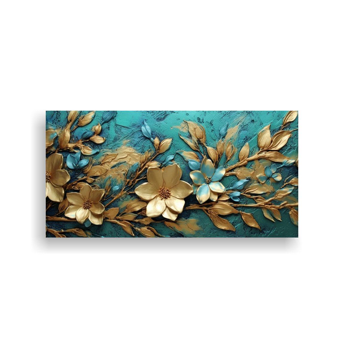 Cuadro Dibujo Reflejo Con Hojas De Oro En Relieve 120x60cm-0