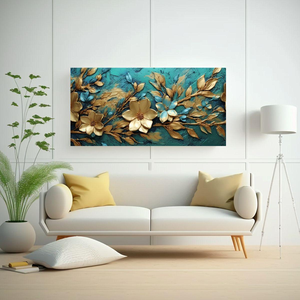 Cuadro Dibujo Reflejo Con Hojas De Oro En Relieve 120x60cm-2