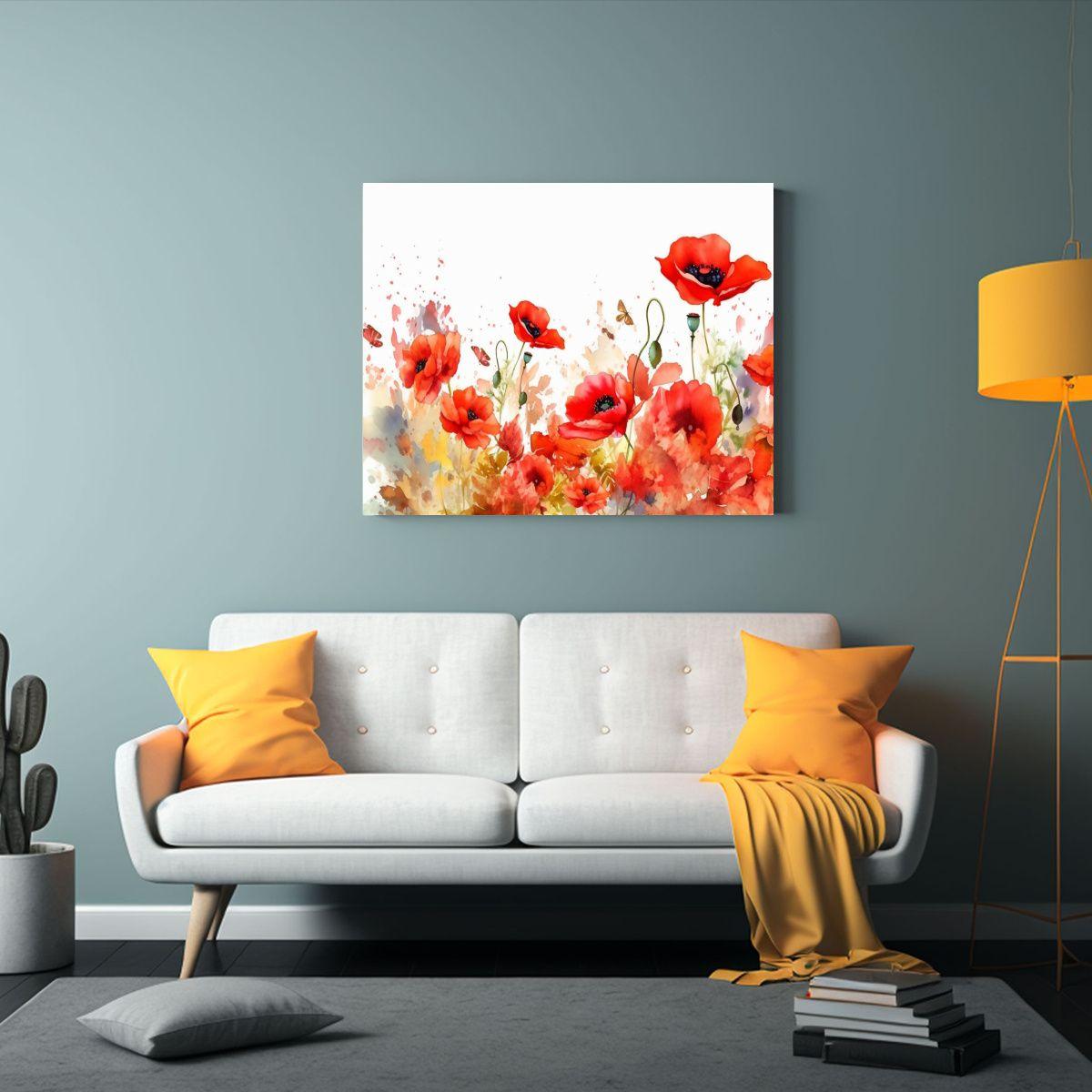 Cuadro Movimiento Estético Campo De Amapolas Acuarela Con M 65x50cm-2