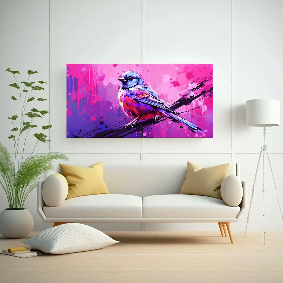 Cuadro En Lienzo Estilo Neo Pop, Pinzón Púrpura 80x40cm-2