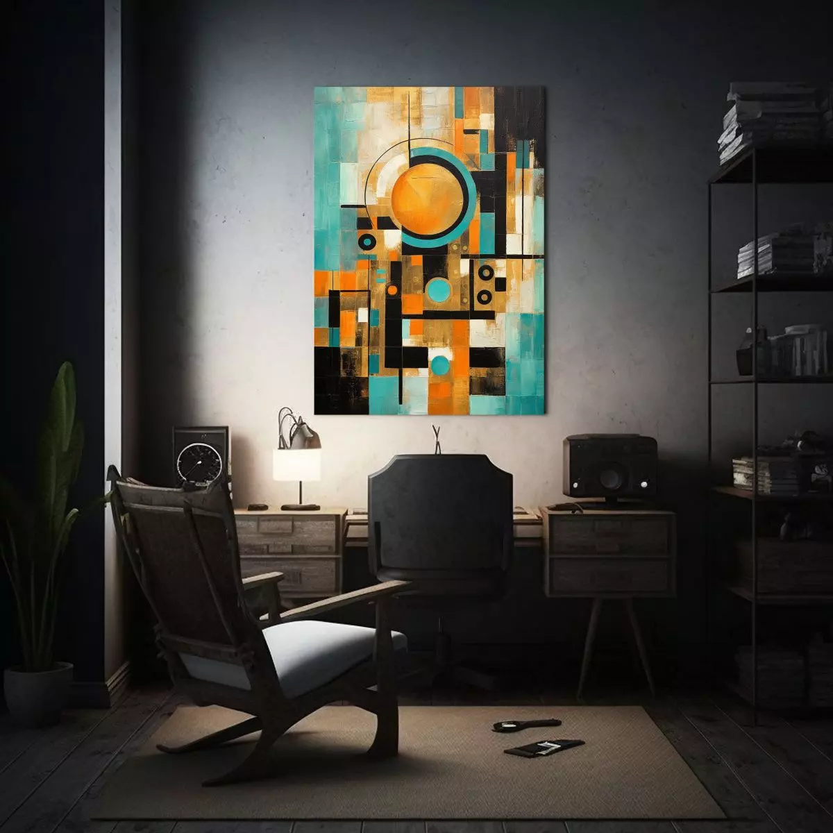 Pintura Abstracta En Bastidor: Geometría Audaz En Tonos Nar 20x30cm-2