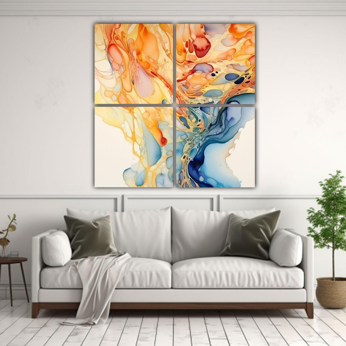 Pintura Abstracta Acuarela Cinética En Cuatro 120x120 Cm-2