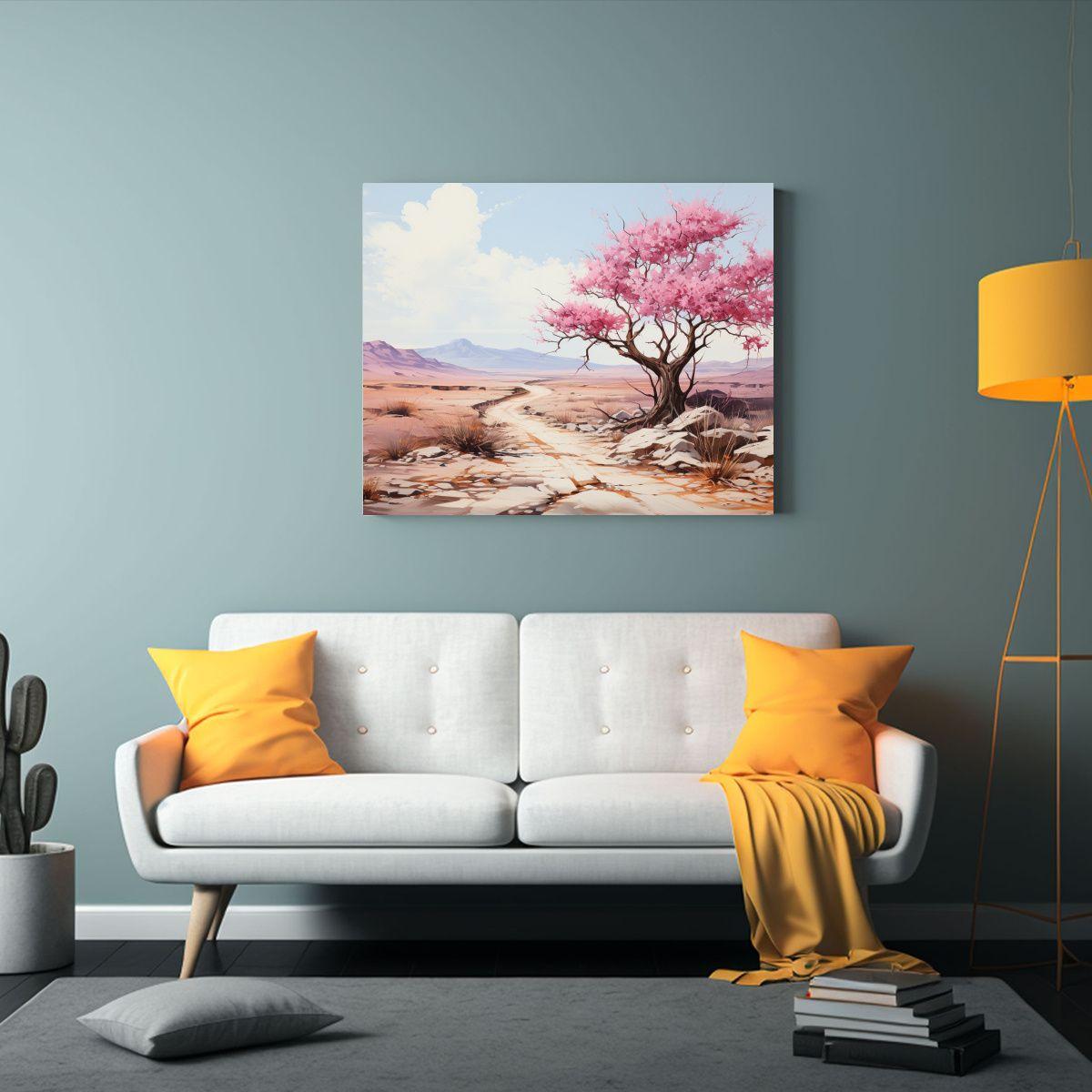 Pintura Abstracta En Tela Con árbol Ocotillo En Tonos Dorad 90x60cm-2