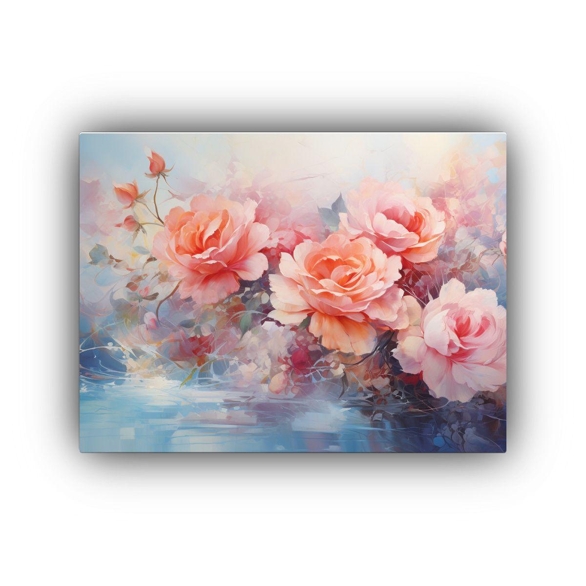 Cuadro Abstracto Moderno Con Intensos Colores Pastel Y Rosas 40x30cm-0