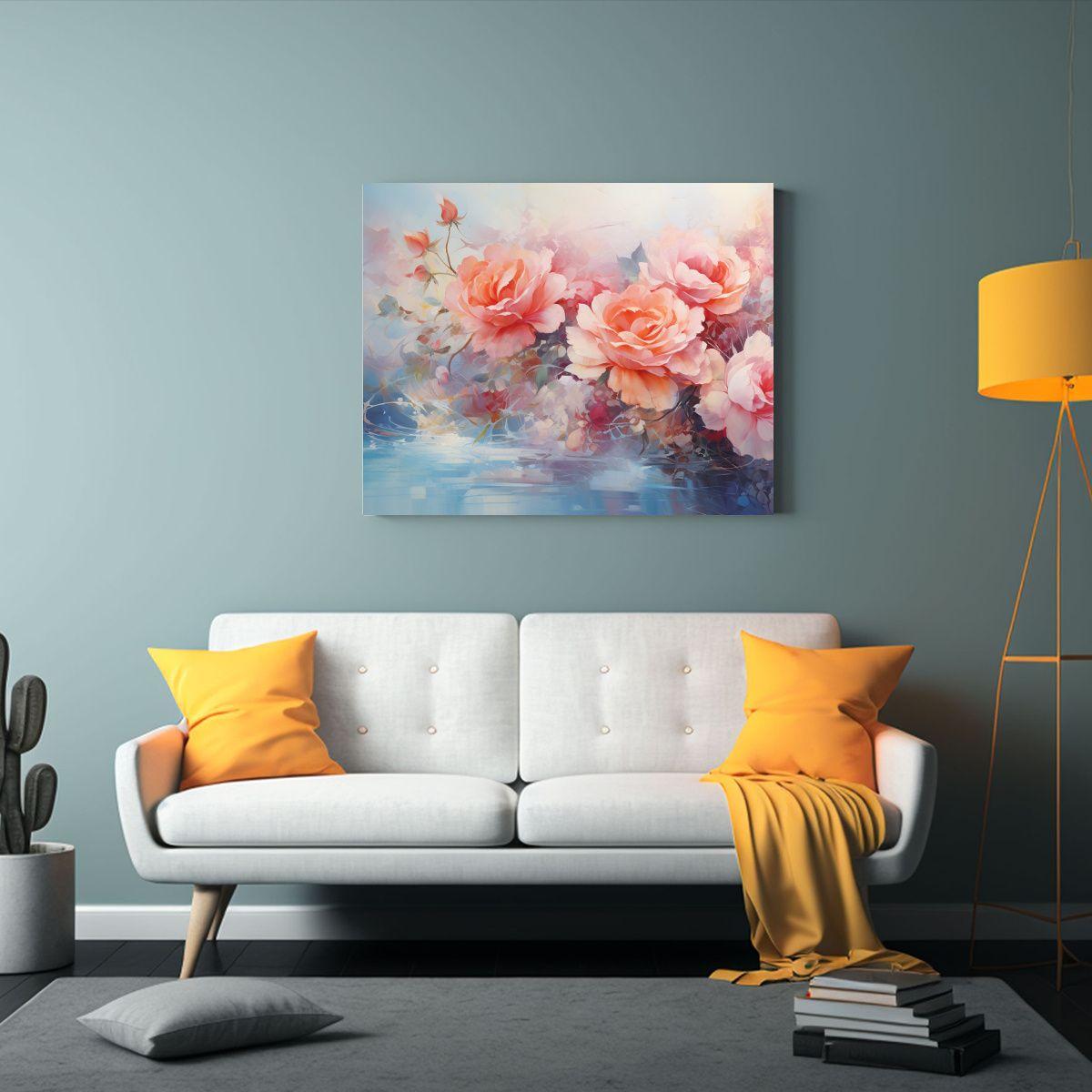 Cuadro Abstracto Moderno Con Intensos Colores Pastel Y Rosas 40x30cm-2