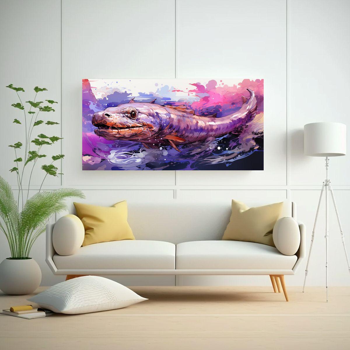 Cuadro Moderno Surrealista De Anguilas En Colores 80x40cm-2