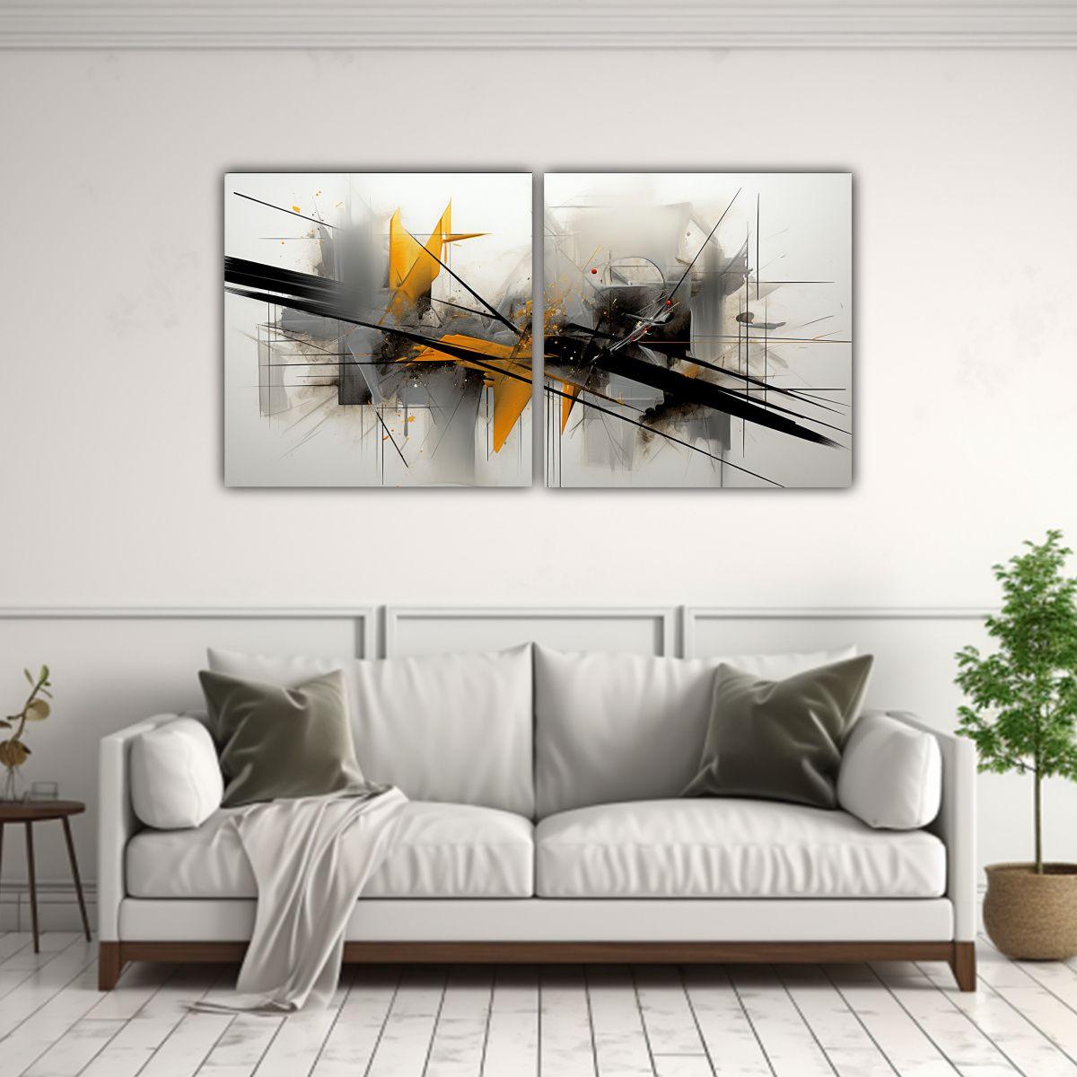 Cuadros Abstractos Grises Impresos Dos Cuadros 140x70 Cm-2