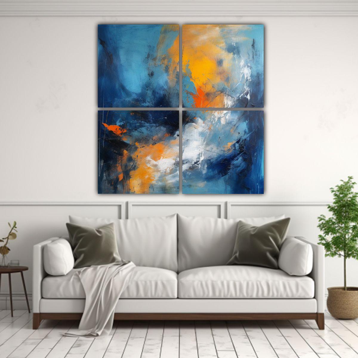 Cuadro Abstracto Azul Y Naranja En Bastidor 60x60 Cm-2