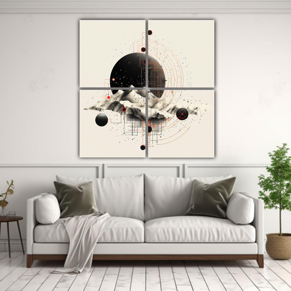 Cuatro Lienzos Inspiración Futurista Alta 140x140 Cm-2