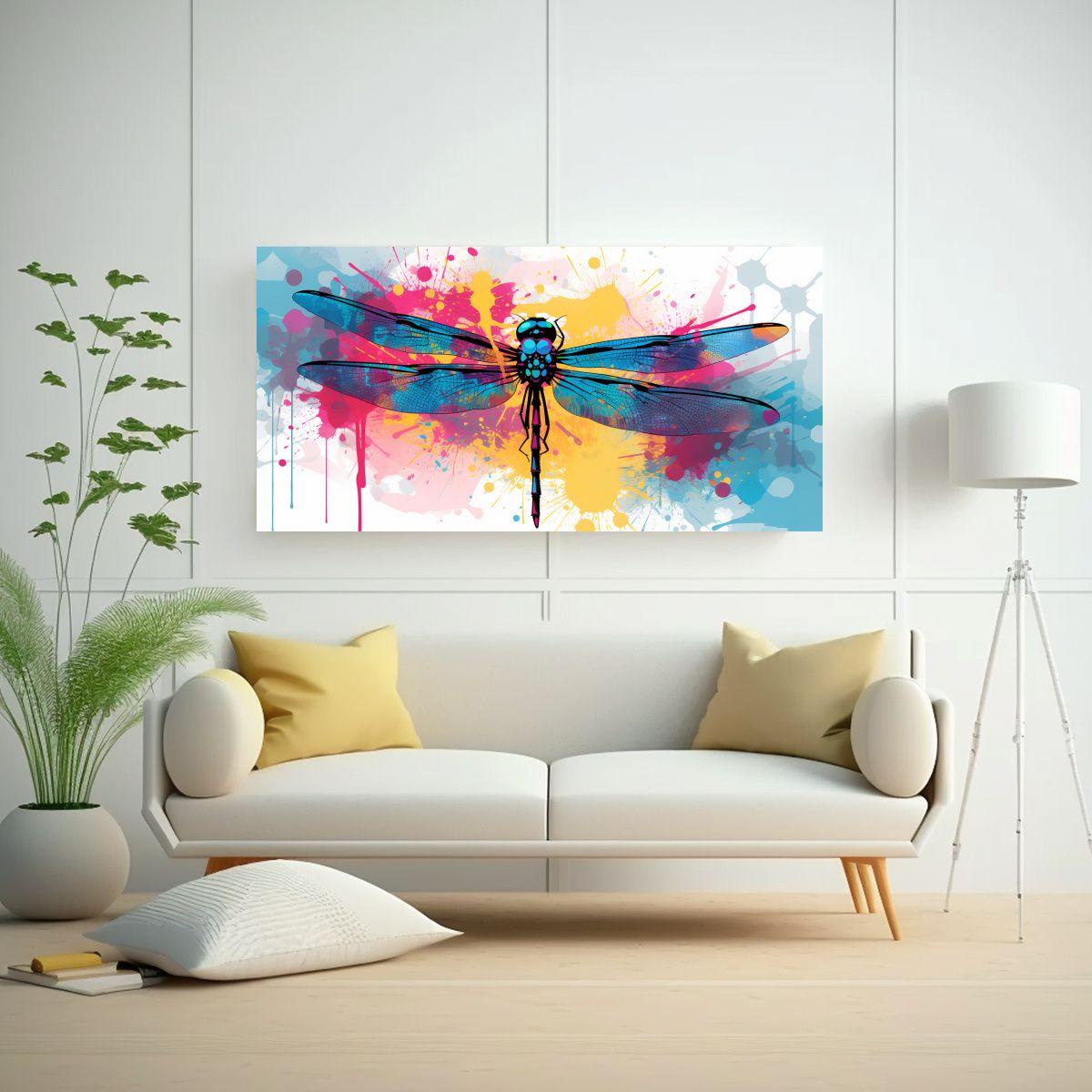 Pintura Juvenil: Libélula En Colores Acuamarina,  60x30cm-2