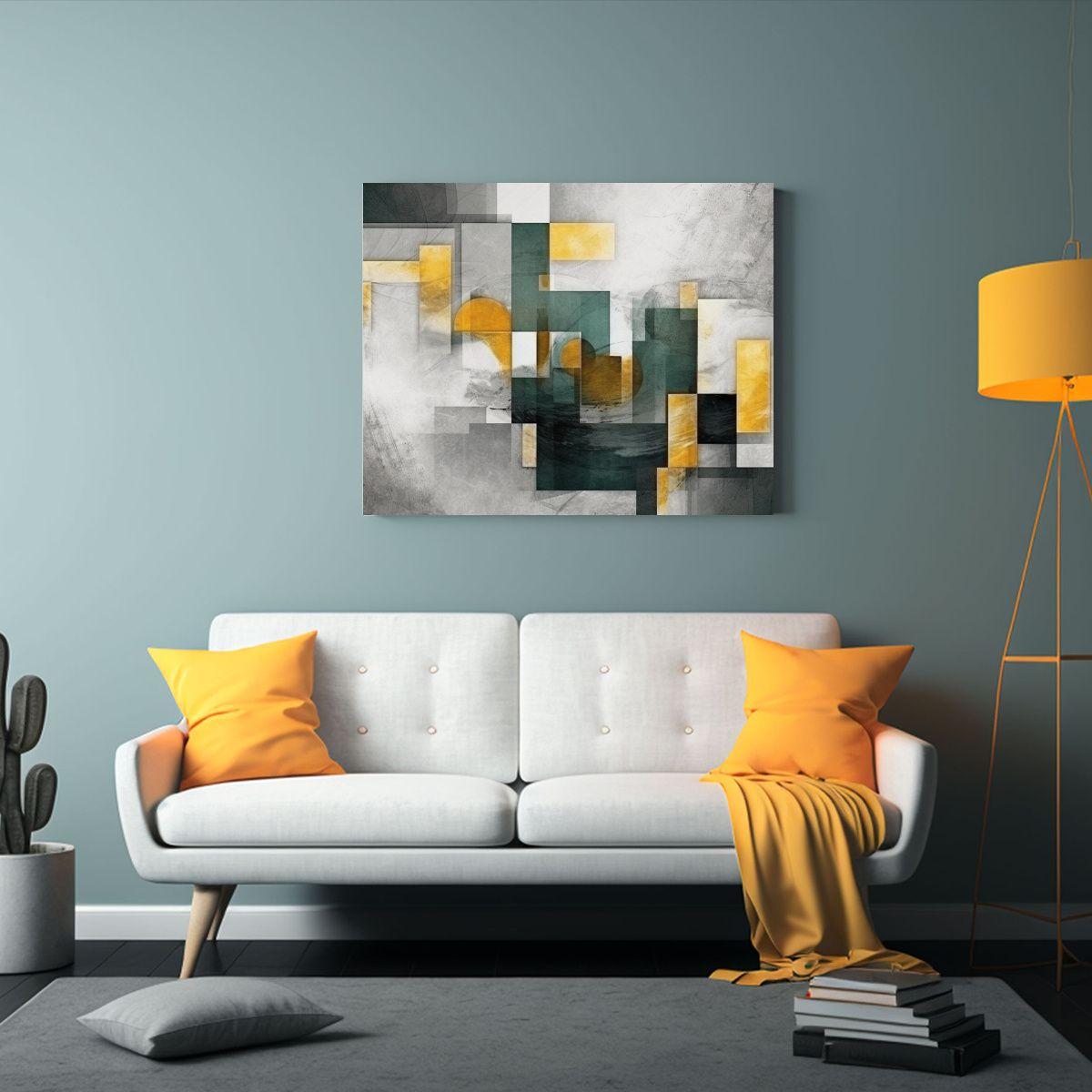 Pinturas De Decoración Vintage En Perspectiva Oro Geométri 75x50cm-2