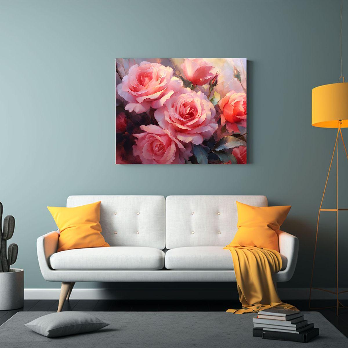 Pintura Al óleo De Una Rosa Roja Y Rosa En Primer Plano 40x30cm-2