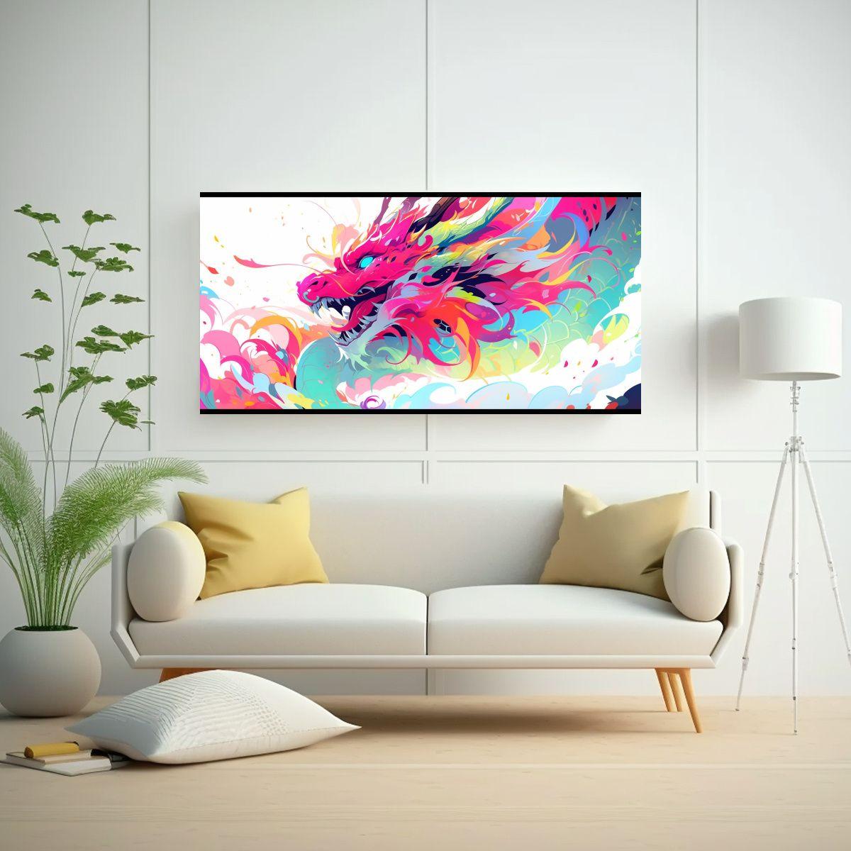 Cuadro Vanguardia Alegría Dragón Arcoíris Y Ros 80x40cm-2