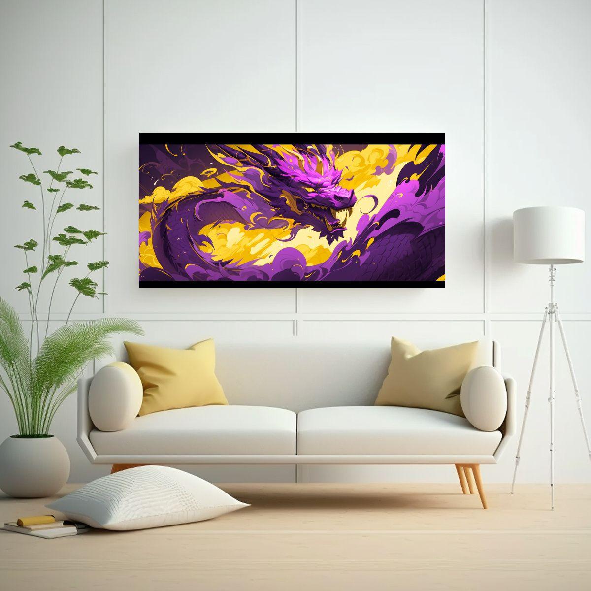 Cuadro Movimiento Linda: Dragón En Morado Y Dorad 100x50cm-2