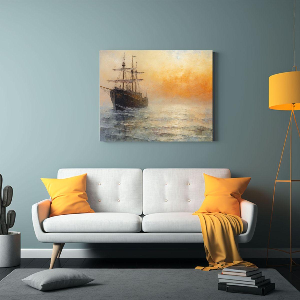 Cuadro Marino Barco Costa Impresionista óleo Lienzo. 120x80cm-2